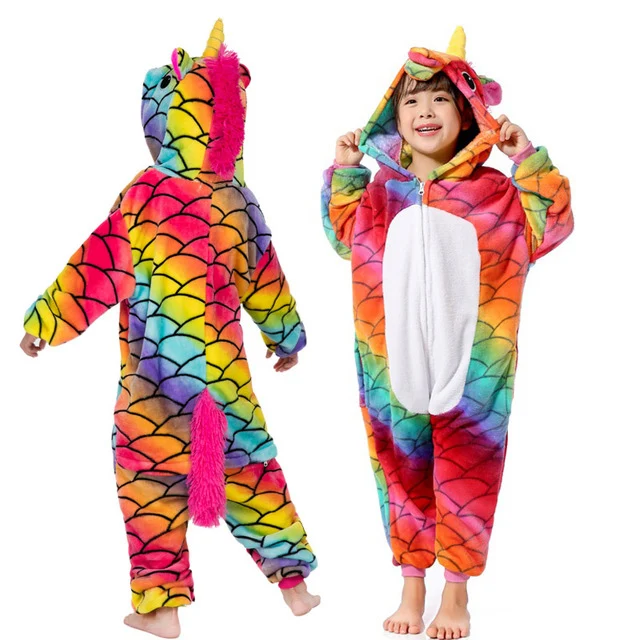 Kigurumi/Детские пижамы с единорогом для мальчиков и девочек; фланелевые детские рождественские пижамы с единорогом; зимняя одежда для сна с животными - Цвет: as picture