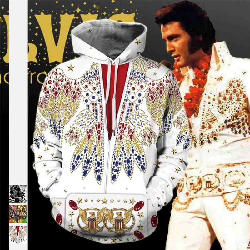 Толстовка Elvis мужская с капюшоном модный Свободный свитшот цифровым принтом
