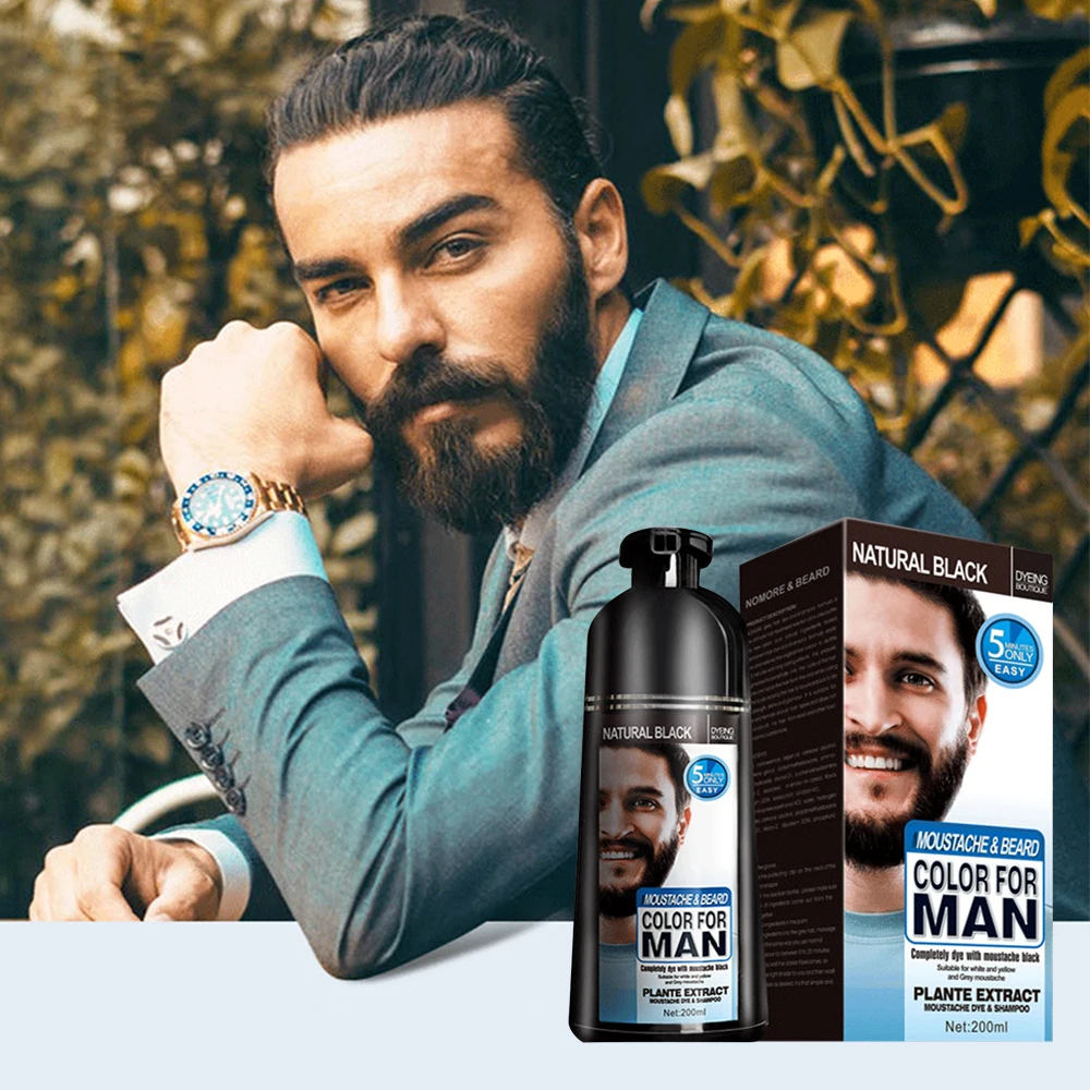 Creme de Barba Natural Barba Tintura Creme Homem Bigode Preto Shampoo Rápido Longa Duração Cuidados Matiz 100% 6 100% natural barba tintura creme homem bigode