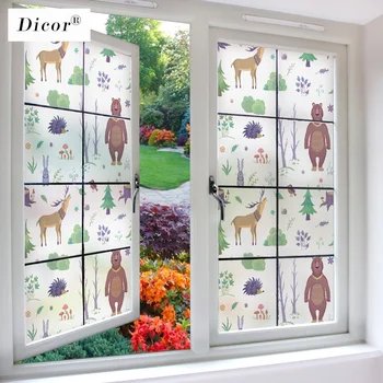 

DICOR Creative Cartoon Glass Sticker Animals Tree Forest Plant Stained Vinyl Colorful Window Film for Home Decor BLT2193