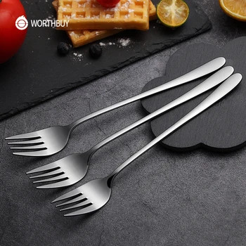 

WORTHBUY 2 Pcs/Set Dinner Fork Stainless Steel Fruit Fork For Restaurant Fruit Food Picks Long Handle Dessert Cake Fork Set