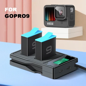 

Dual double Channel Battery charger for GoPro Hero 9 Black Fast Charging Box with LCD Display Type C Charging Cable for Gopro 9