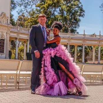 

Hippie Style 2020 New Prom Gown Formal Dresses Halter Ruffles Tulle Chic Evening Party Dress Sexy Split Backless Pageant Gowns