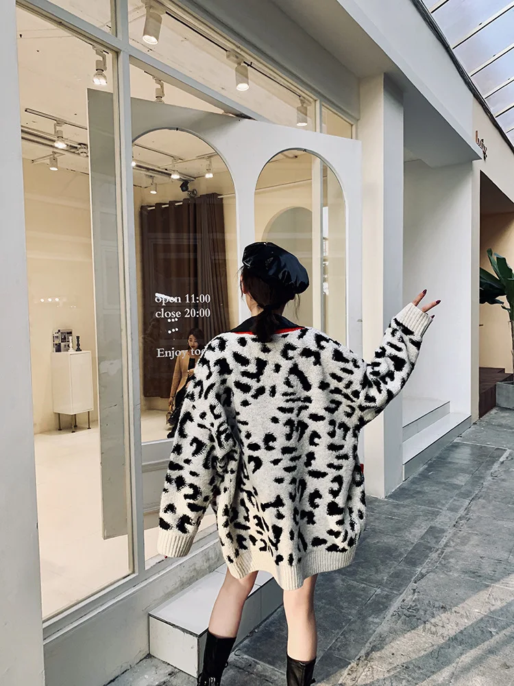 High Street PU Лоскутная трикотажная одежда для женщин искусственный 2 шт. толстый теплый свитер, куртка большого размера Свободный длинный стильный кардиган