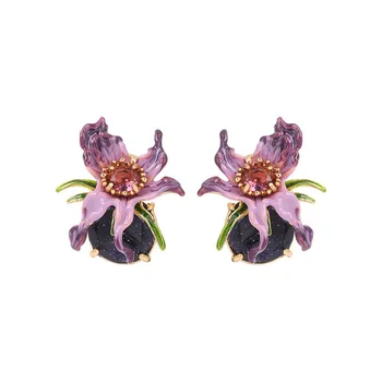 

Individuality Irregular Purple Flower Gem Earrings For Women Charm Flowers Stud Earring Fashion Jewelry For Women Enamel Glaze