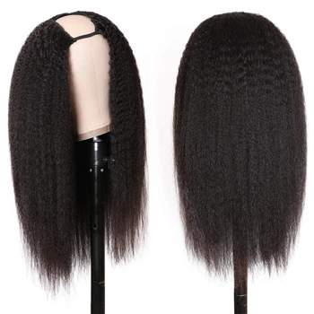 U Part Wig Kinky Straight Human Hair Wigs 2"x4" Brazilian Remy Hair Wig Middle part 150% Density Glueless Quick Easy install Wig