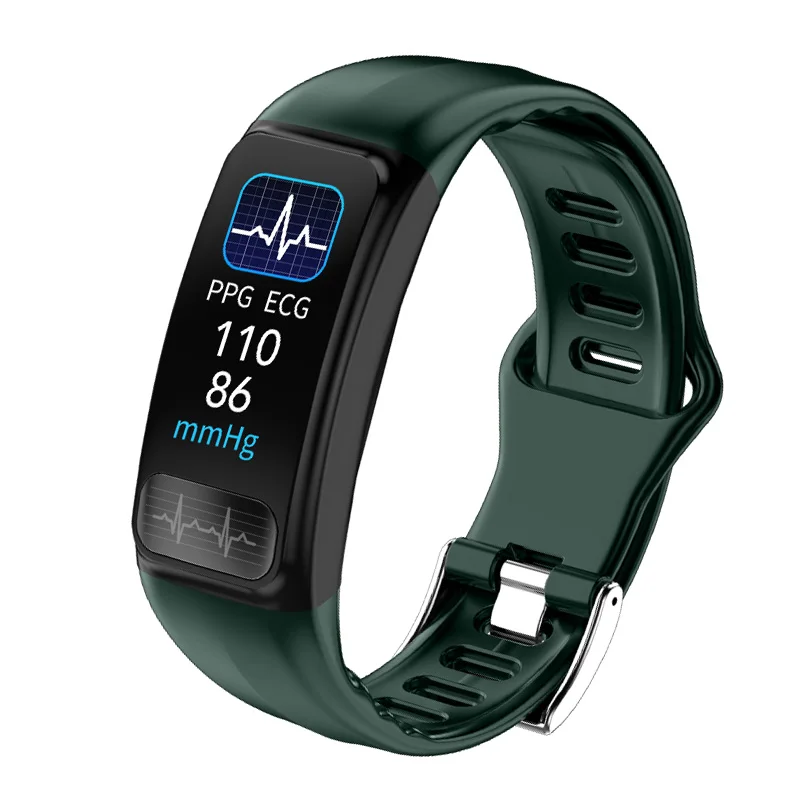 Green P12 ECG PPG SPO2 умный Браслет пульсометр кровяное давление кислородный монитор смарт-браслет IP67 Водонепроницаемый вызов напоминание спортивный браслет - Цвет: Green
