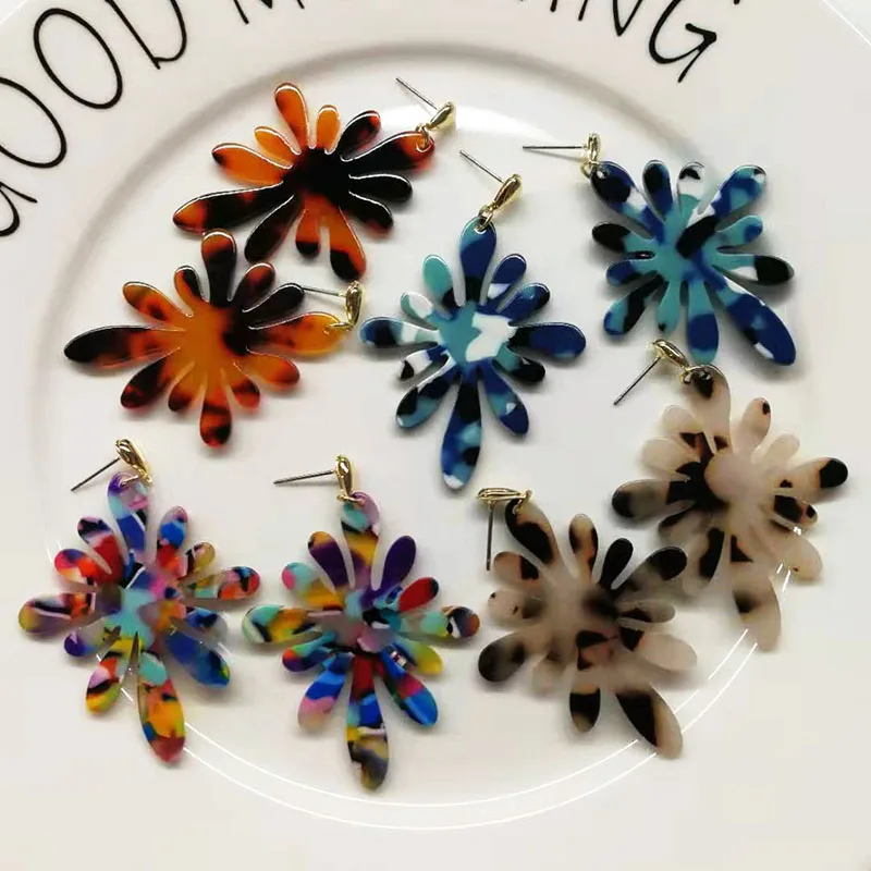 

2019 New Design Fashion Elegant Acetate Flower Drop Earrings Acrylic Summer Simple Dangle Earrings For Women Girls Party Jewelry