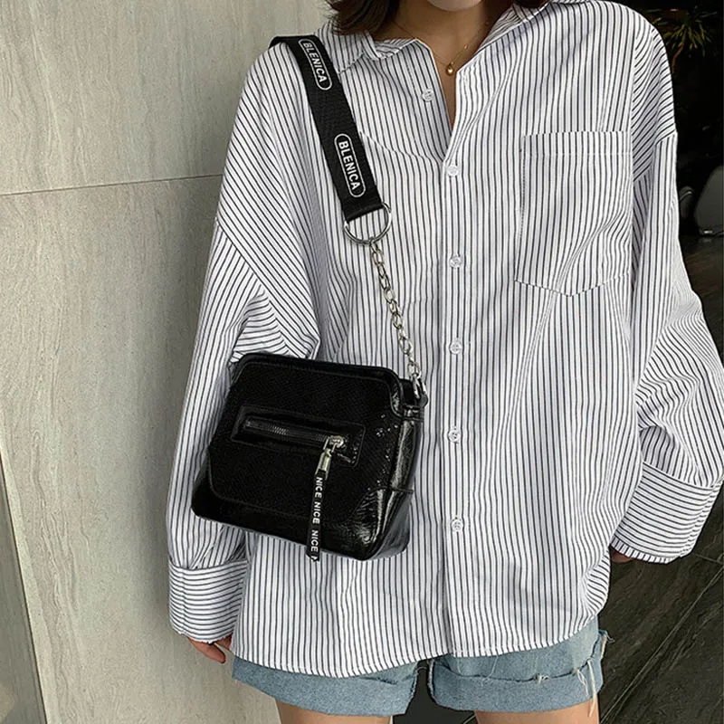 

Solid Color Black And White Contrast Color Female Bag Letter Shoulder Strap PU Leather Bag Crossbody Bag Ladies Hand Bags