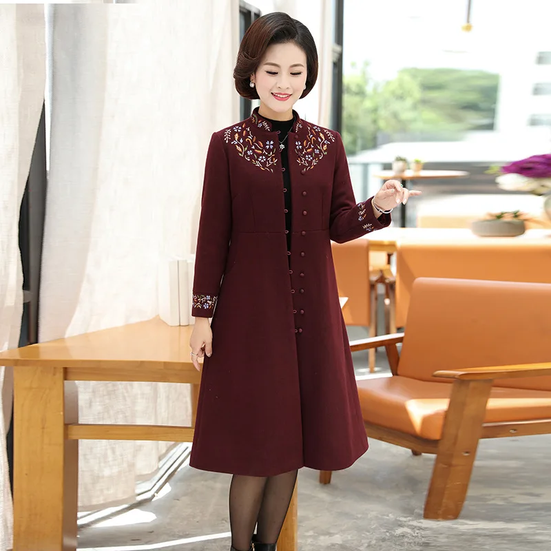 

New Style Middle-aged WOMEN'S Apparels Mom Autumn Clothing Trench Coat 40-50-Year-Old Middle-aged Women Mid-length Fashion Woole