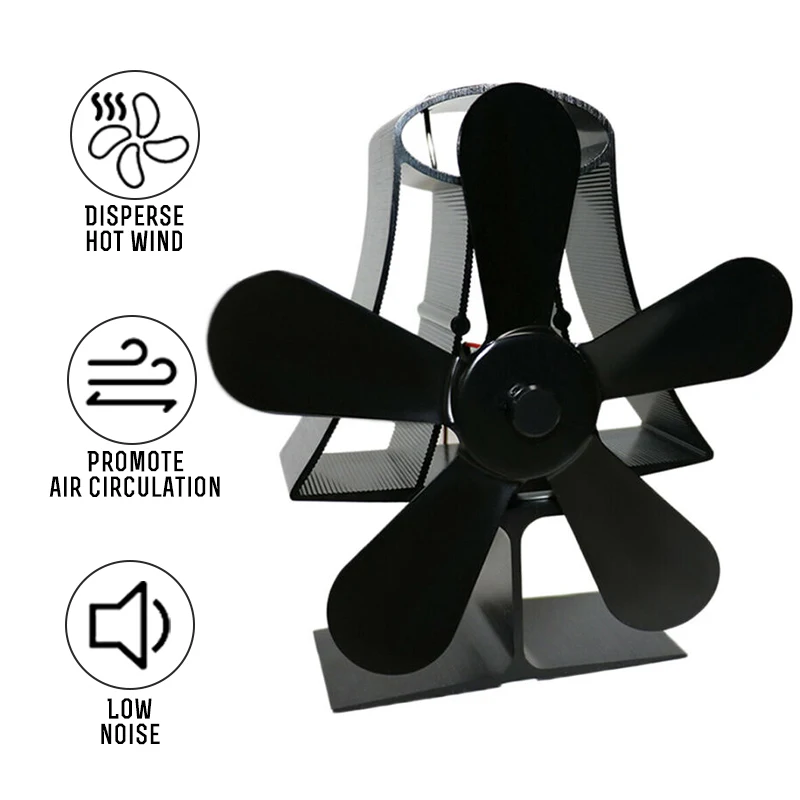 

Black 5-Blade Wood Stove Fan Fireplace Thermal Fire Heater Power Household Accessory Cooling Fans Tool Kits