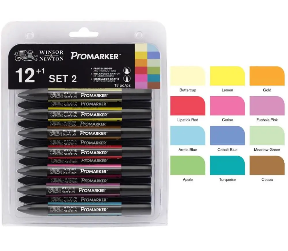 Фломастеры Winsor& Newton Promarker с двумя наконечниками, 6 цветов и 12 цветов, кисть для художника-блендера - Цвет: 12 Set 2