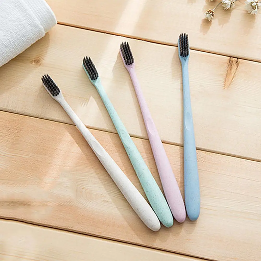 10pcs 10 Pcs Portable Travel Toothbrush Soft Bamboo Charcoal Wheat Stalk Handle Oral Care Tools Nano-antibacterial Toothbrushes