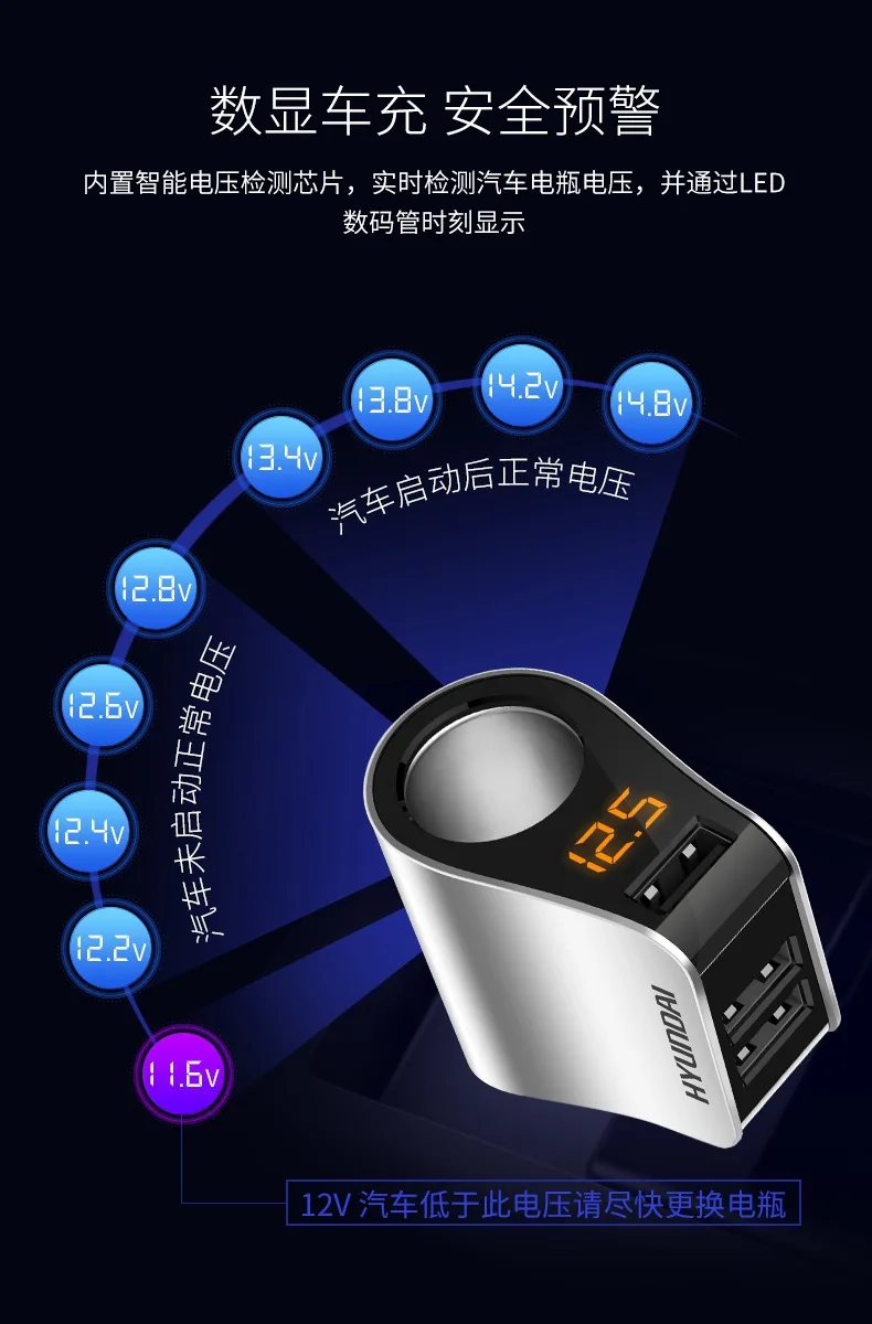 Modern Car Mounted Charger Modern Triple dian yan shi Car Mounted Charger 3USB dian yan shi Vehicle-mounted Car Charger