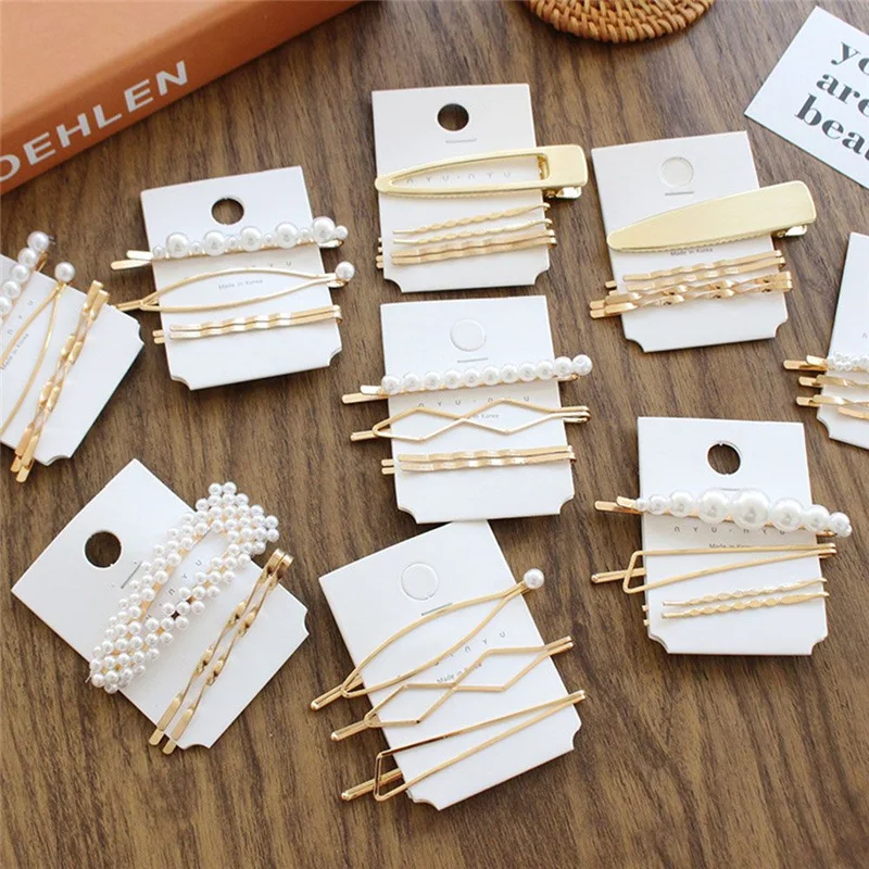 3Pcs/set Pearl Metal Gold Color Hair Clip baby Pin Barrette Hairband Hairpin Headdress for women girls Hair Accessories