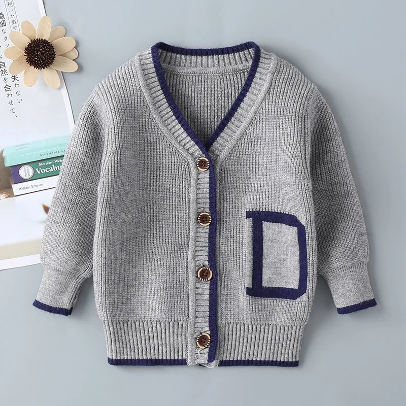 

2019 Autumn And Winter New Style BOY'S Knitted Sweater Europe And America Childrenswear Simple Cardigan Baby Sweater Coat