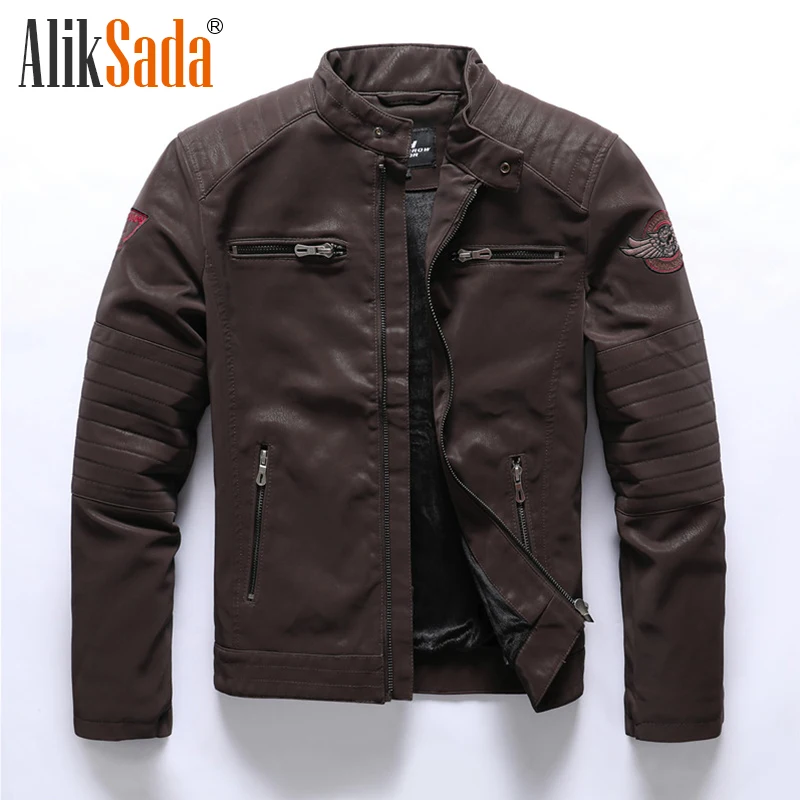

Aliksada Moto Leather Jacket Men 2021 New Casual Embroidery Fleece Coats Male Autumn Winter Fashion Warm Leather Jackets