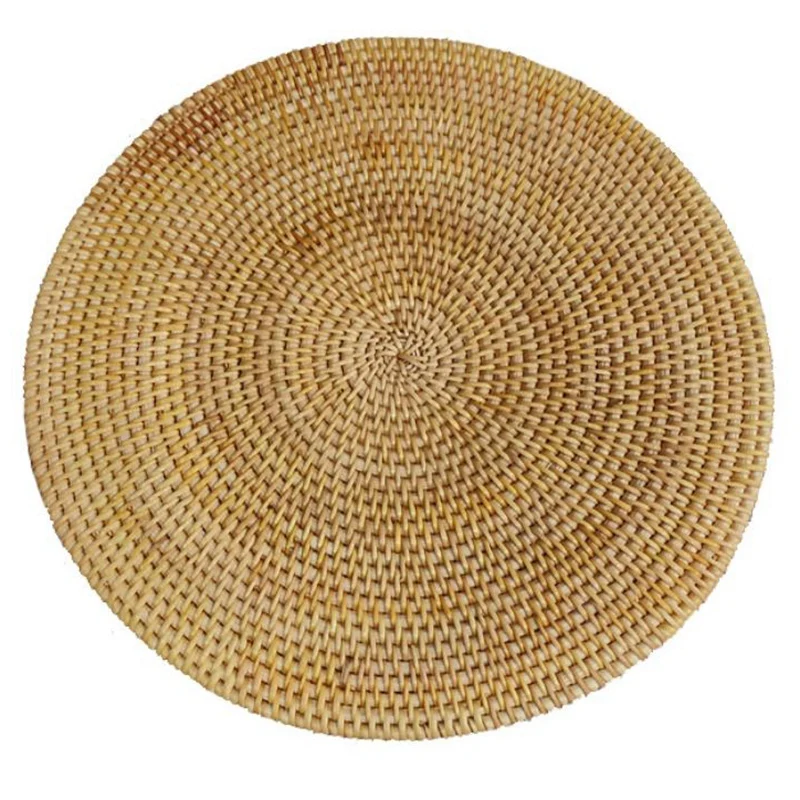 Handwoven Rattan Placemats,Round Wicker Table Mats, Natural Woven