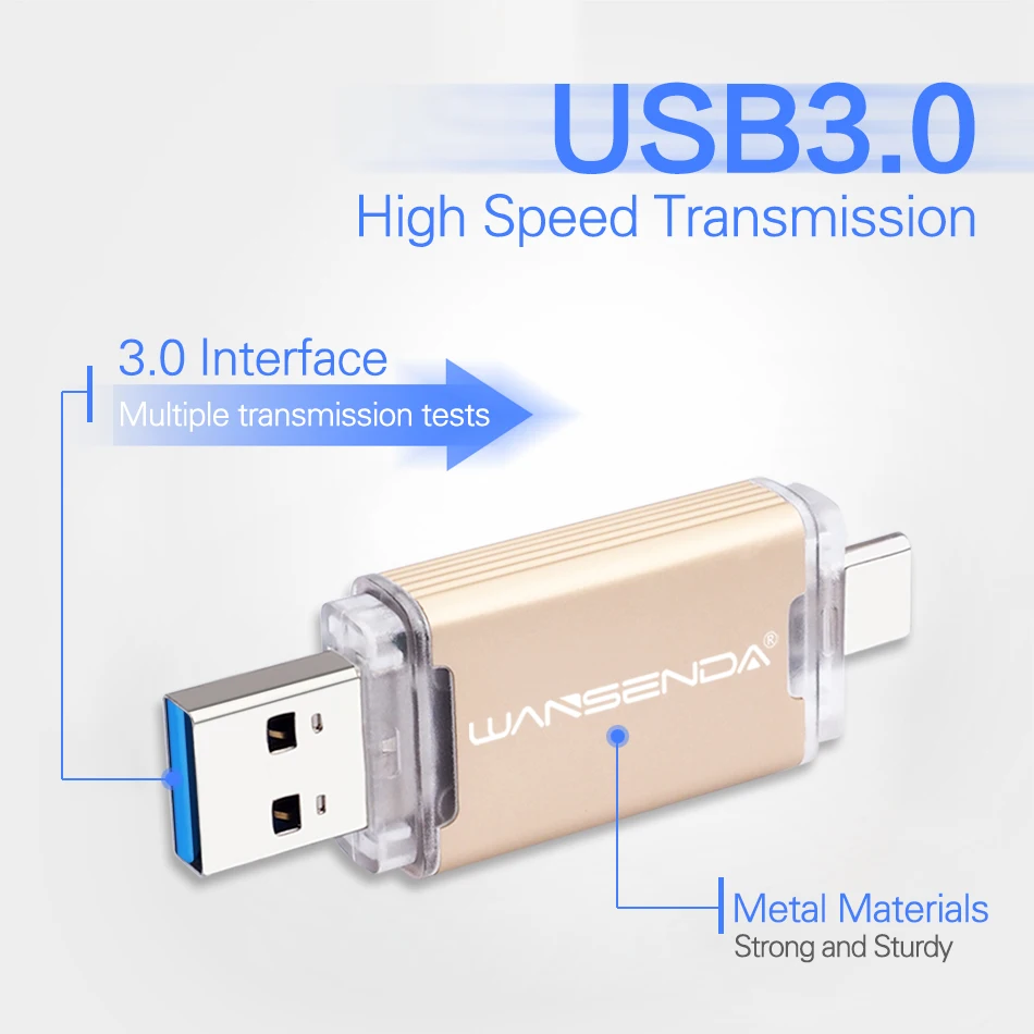 WANSENDA USB 3,0 USB флеш-накопитель 512 ГБ 256 Гб OTG флеш-накопитель для Android/ПК типа C 32 Гб 64 Гб 128 ГБ Флешка 2 в 1 двойная usb-флешка