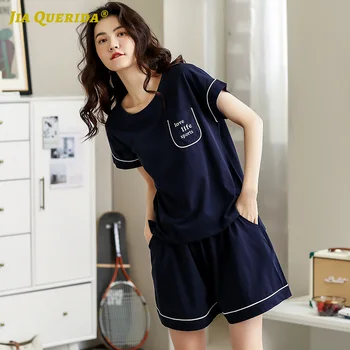 

Crew Neck Soft Woman Clothes Summer Fashion Style Ladies Pajamas Set Short Sleeve Short Pants Ladies Solid Pajamas for Woman