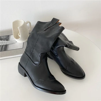 

INS Women Low 2020 High Heels Wedges Mid Calf Boots Winter Designer Sock Western Boots Leather Vintage Boots Thigh High Boots