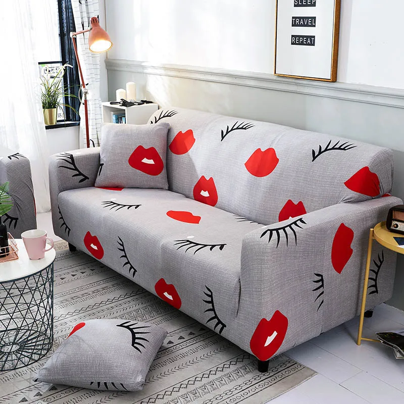 Чехол для дивана с красными губами, эластичный Хлопковый чехол, все включено, чехлы для дивана для гостиной, кресла, дивана, чехол для мебели на двоих, протектор