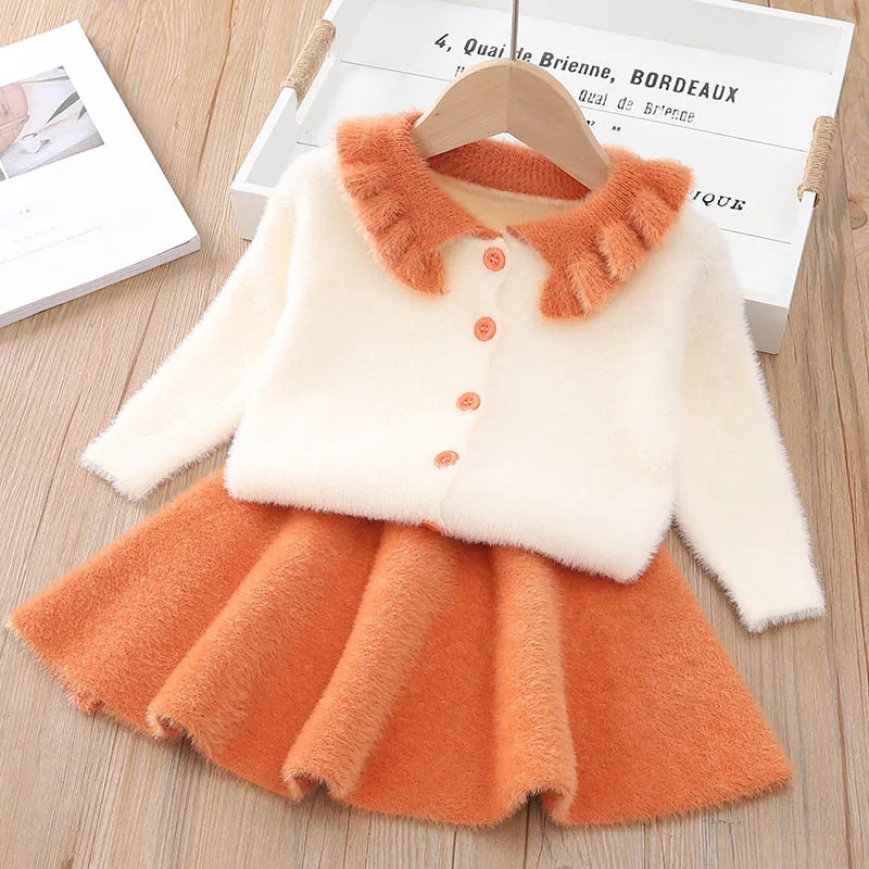 Melario Baby Girls Dresses Kids Knit Wear Clothes Spring Autumn Children's Sweater Girl Ice Cream Dress Suit Children Costume - Цвет: ax1245 orange