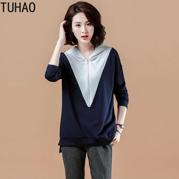 

TUHAO autumn Hoodies Women Hoodies Patchwork Loose Leisure Sweatshirts Plus Size 5XL 4XL 3XL Womens Korean Style Pullovers WM71