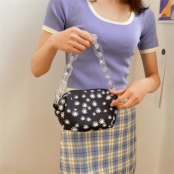 

Daisy Flower Print Ladies Small Shoulder Crossbody Bags Girls Armpit Bag Party Clutch PurseFashion Acrylic Chain Women Handbags