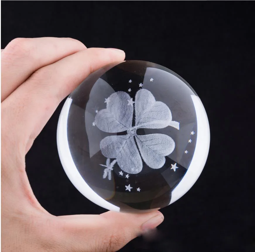 

8 cm Crystal Four Leaf Clover Ball 3D Laser Engraved Miniature Model Globe Crystal Craft Glass Home Decoration Ornament Gift