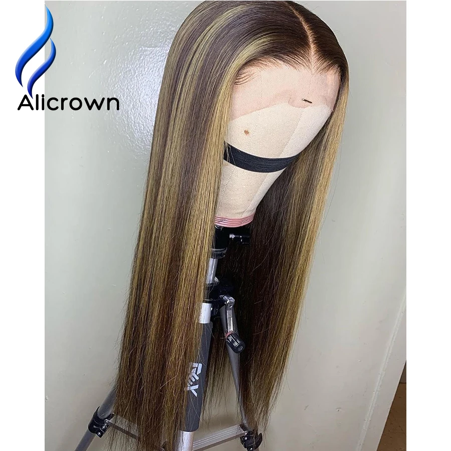 ALICROWN Омбре 1b/27 150% плотность кружева передние человеческие волосы парики бразильские волосы remy 13*6 Кружева WigsWith Детские волосы отбеленные узлы