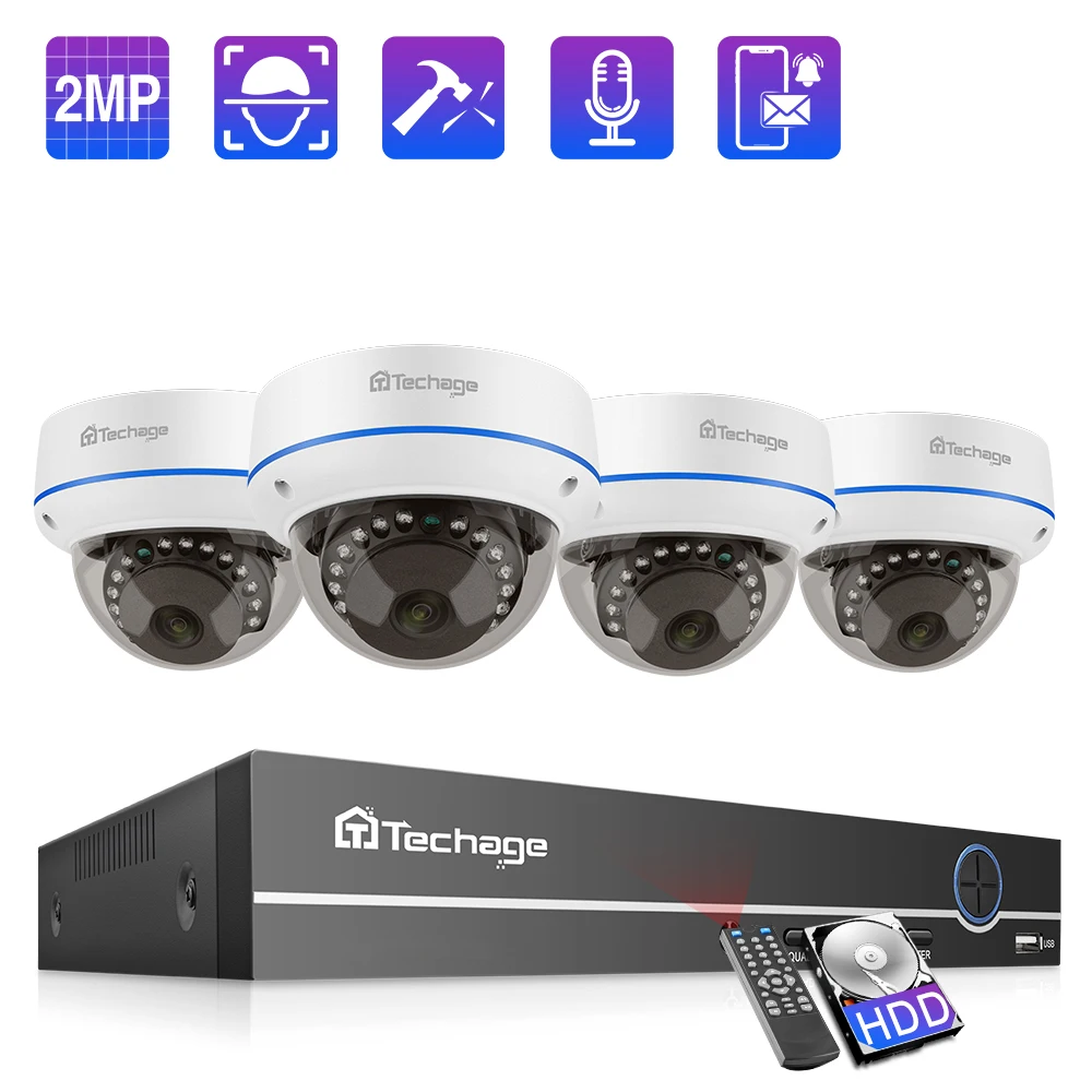 Камера видеонаблюдения Techage 4 канала 1080P POE 2 МП|Система наблюдения| |