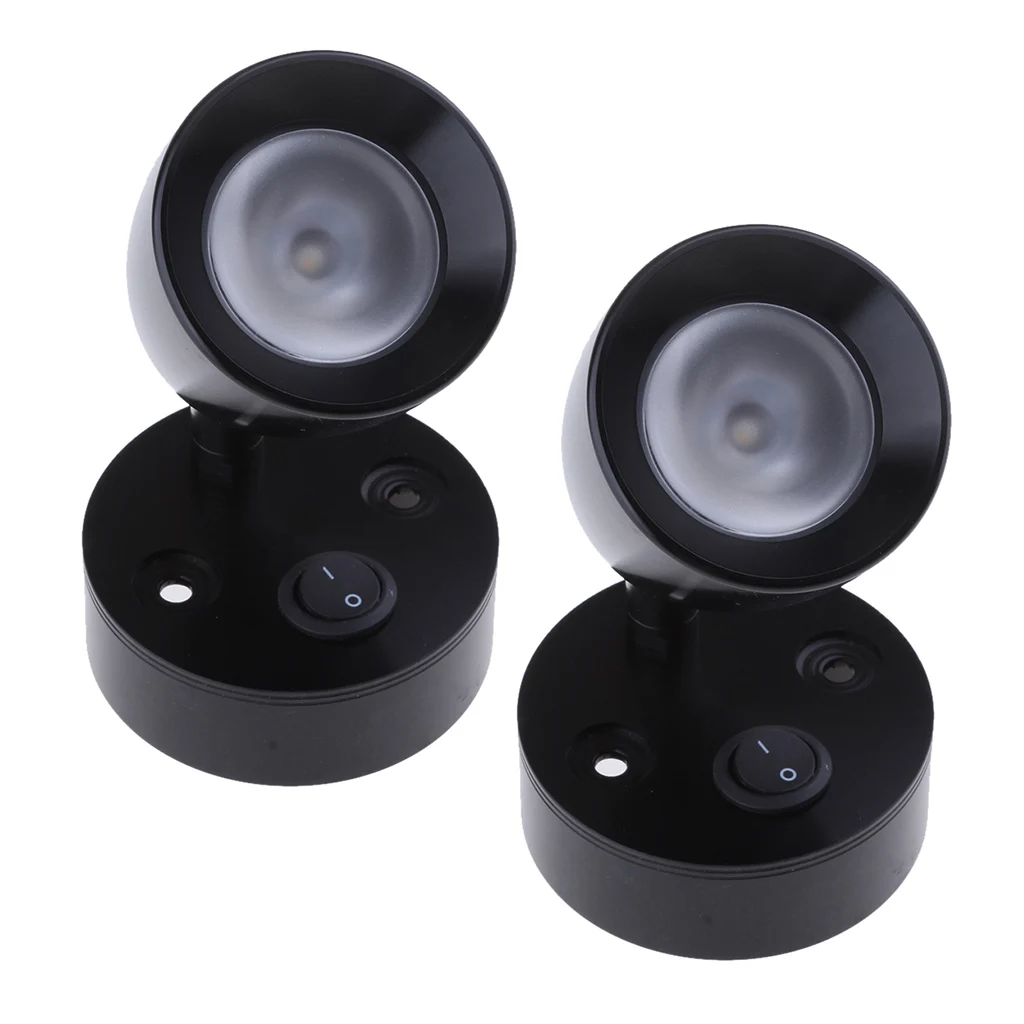 2x 12V 3W Boat LED Spotlight Interior Reading Light Wall Lamp 3000k, Black
