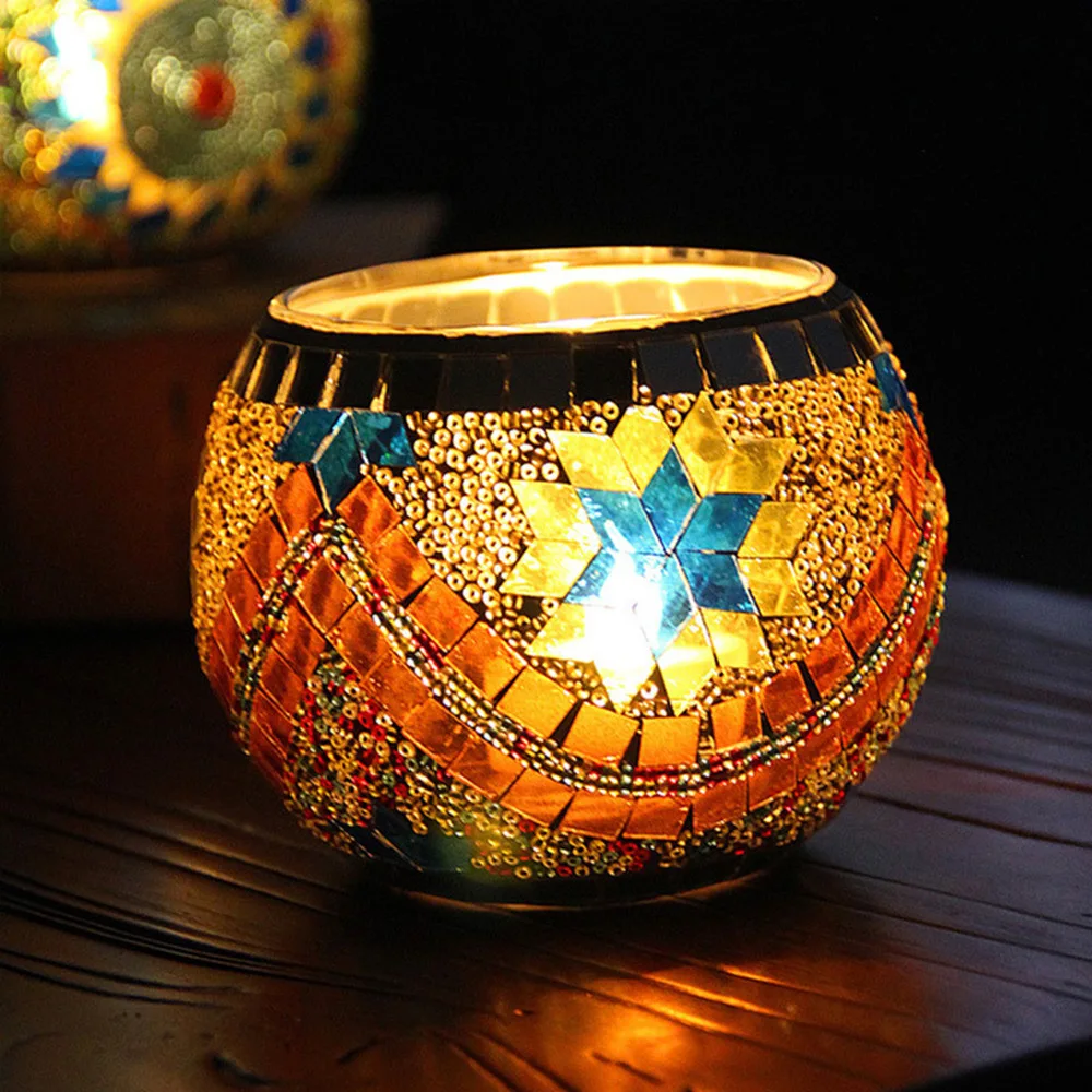 Xaviera Portacandele in vetro marocchino Portacandele a forma di globo in mosaico per la casa ristorante decorazione delle feste 