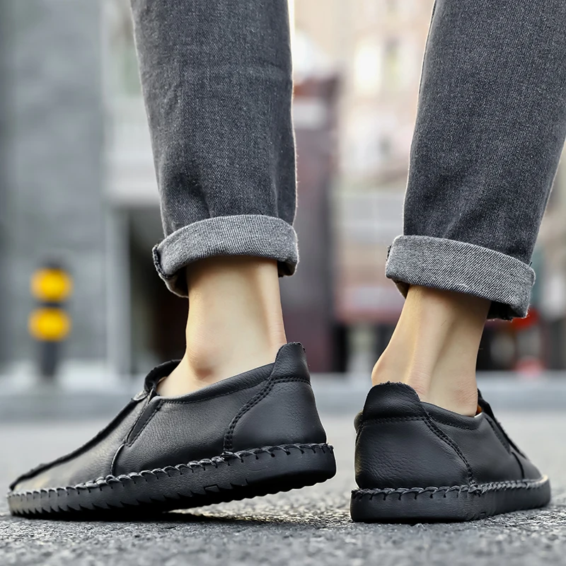 Casual authentic men's shoes leather waterproof and comfortable spring and autumn quality driving shoes large size 48