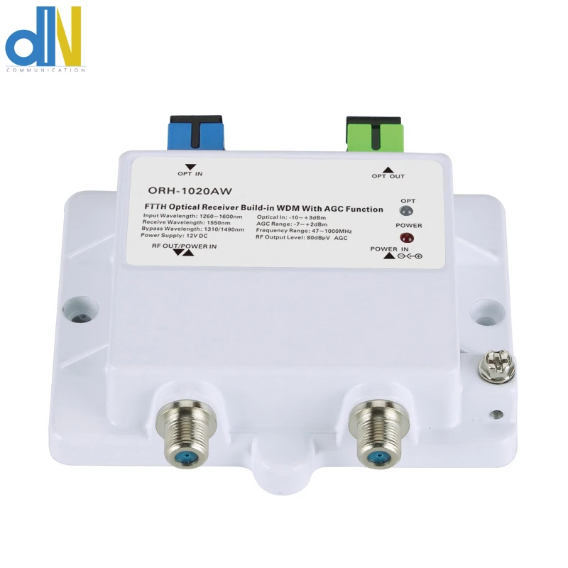 

FTTH Optical Receiver ORH-1020AW Build-in WDM With AGC Function 47-1000MHz 1310nm/1490nm Optical Bypass Port to ONU