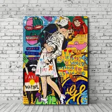 Ручная роспись Современные граффити поп-арт Yu Minjun на холсте классическая картина маслом хорошо для подарка другу