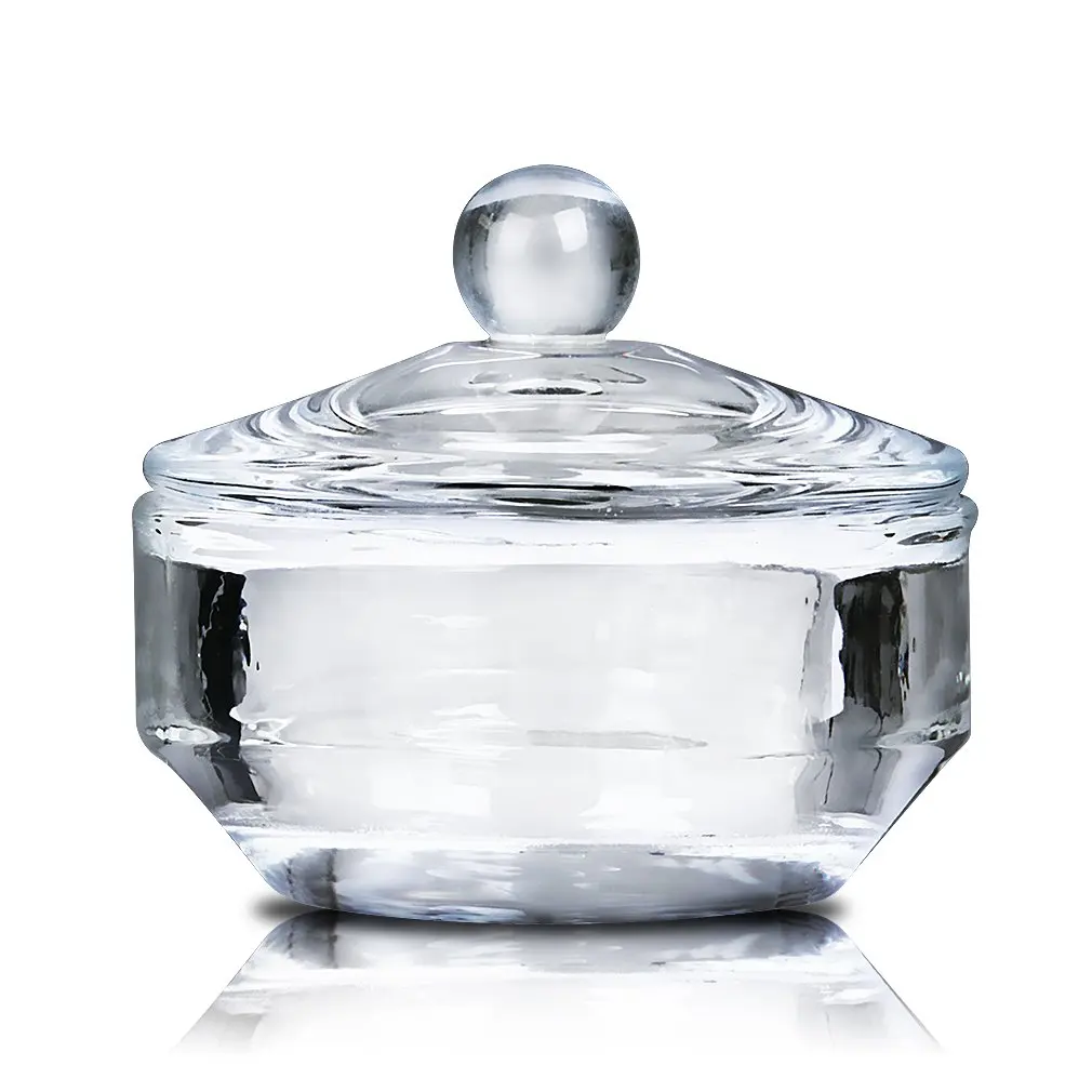 

Professional Nail Art Acrylic Crystal Glass Lid Bowl Cup Liquid Powder Container Round With Cover Manicure Nail Art Salon Tools