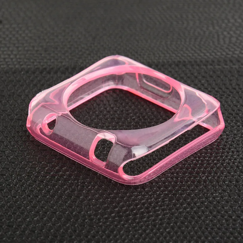 Transparent pink Мягкий чехол для часов для Apple Watch case iWatch series 2/1 42 мм 38 мм цветная силиконовая рамка защитные часы оболочки аксессуары - Цвет: Transparent pink