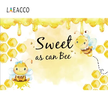 

Laeacco Honey Sweet Bee Baby Shower Baptism Happy Birthday Party Cartoon Customized Poster Photo Background Photo Backdrop Photo