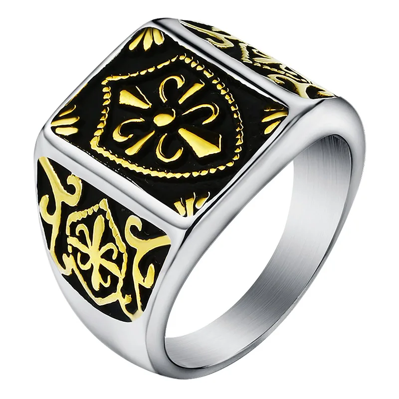 

316 l Stainless Steel Fashion Flower Ring for Man Vintage Gold Color Finger Band Ring Jewelry Dropshipping