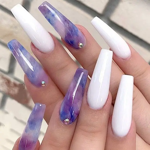 24pcs/Set Detachable Long Coffin Fake Nails European Rainbow Ballerina Full Nail Art Tips Colorful Beauty Artificial False Nails A2