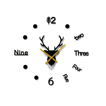 

3D Deer Head Wall Clock Acrylic Room Decoration DIY Personality Wall Sticker Clock Minimalist Silent Clock
