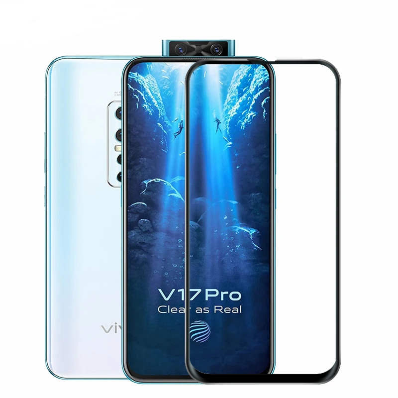 2 шт Полный Клей протектор экрана для Vivo V17 Pro закаленное стекло полное покрытие стекло для Vivo V17 Pro 9H 2.5D Премиум пленка Wolfsay - Цвет: Black