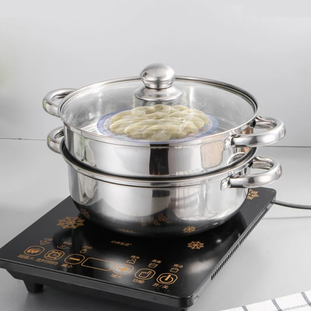 1 Sets Layer 2 Tiers Stainless Steel Food Steamer Pot Soup Steam Pot  Cooking Cookware Kitchen