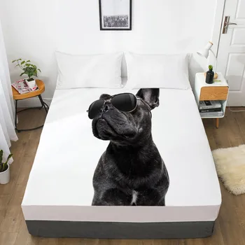 

3D Fitted Sheet Bed Mattress Fitted Cover Custom Design Bed Linens Sheets Bedsheet Black 96x187 Animal Cat Dog Pet Pattern