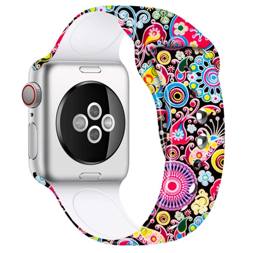 color-6 Силиконовый ремешок для Apple watch band 5, 4, 44 мм, 40 мм, рождественский подарок, мягкий наручный ремень с цветочным принтом, ремешок для часов iWatch 3, 2, 38 мм, 42 мм - Цвет ремешка: color-6