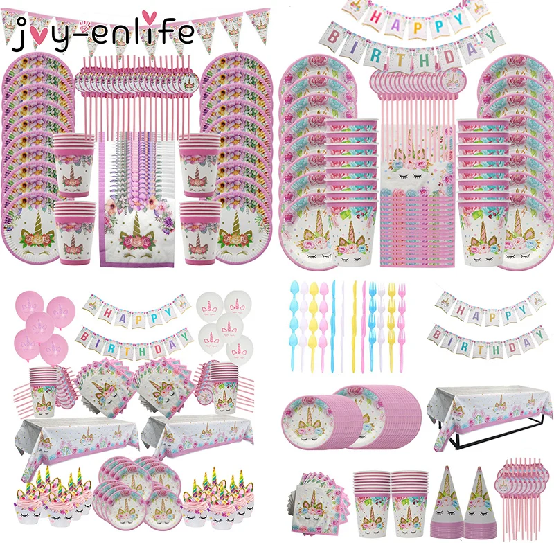 

1st Birthday Party For Baby Shower Decoration Unicorn Paper Plate Cup Napkin Disposable Tableware Sets Wedding Favor Decoration