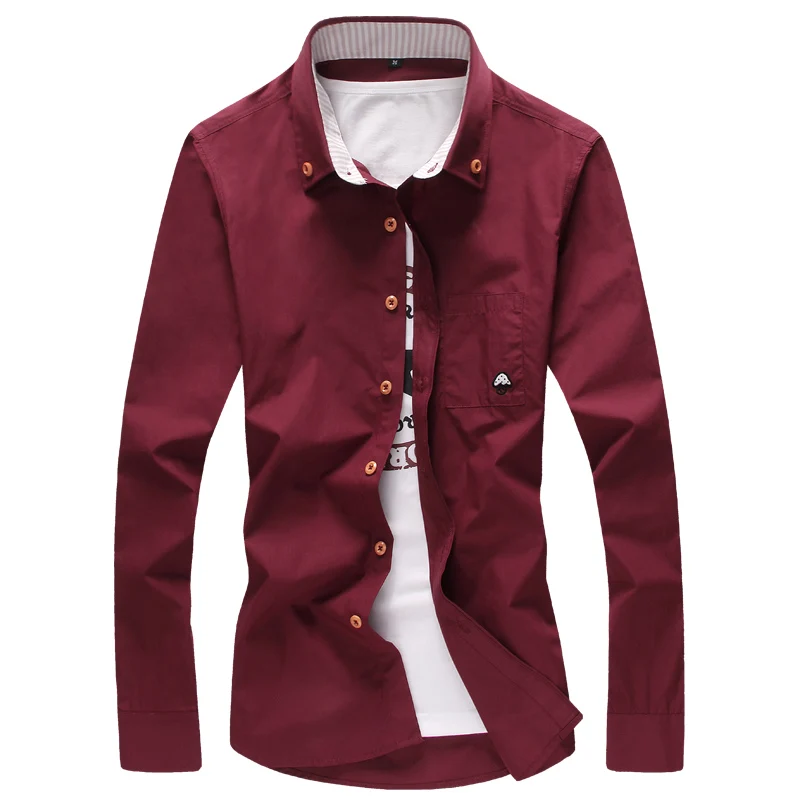 Wine red Летние красивые новые мужские модные изысканные однотонные рубашки с вышивкой, тонкие рубашки с короткими рукавами для отдыха/мужские хлопковые рубашки с длинными рукавами - Цвет: Wine red