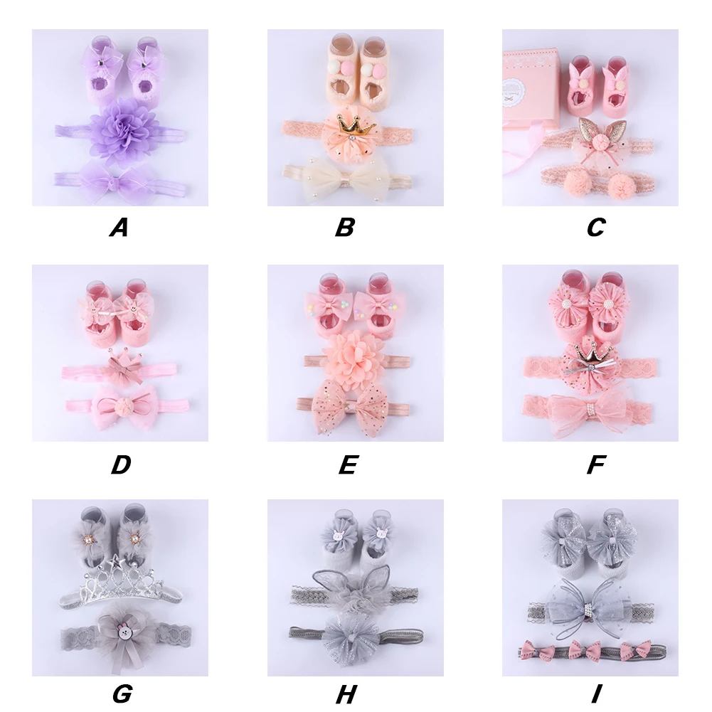 Комплект из 3 предметов; повязка на голову с бантом и цветами для новорожденных девочек; аксессуары для волос; носки в подарочной упаковке; Рождественский подарок; От 0 до 2 лет